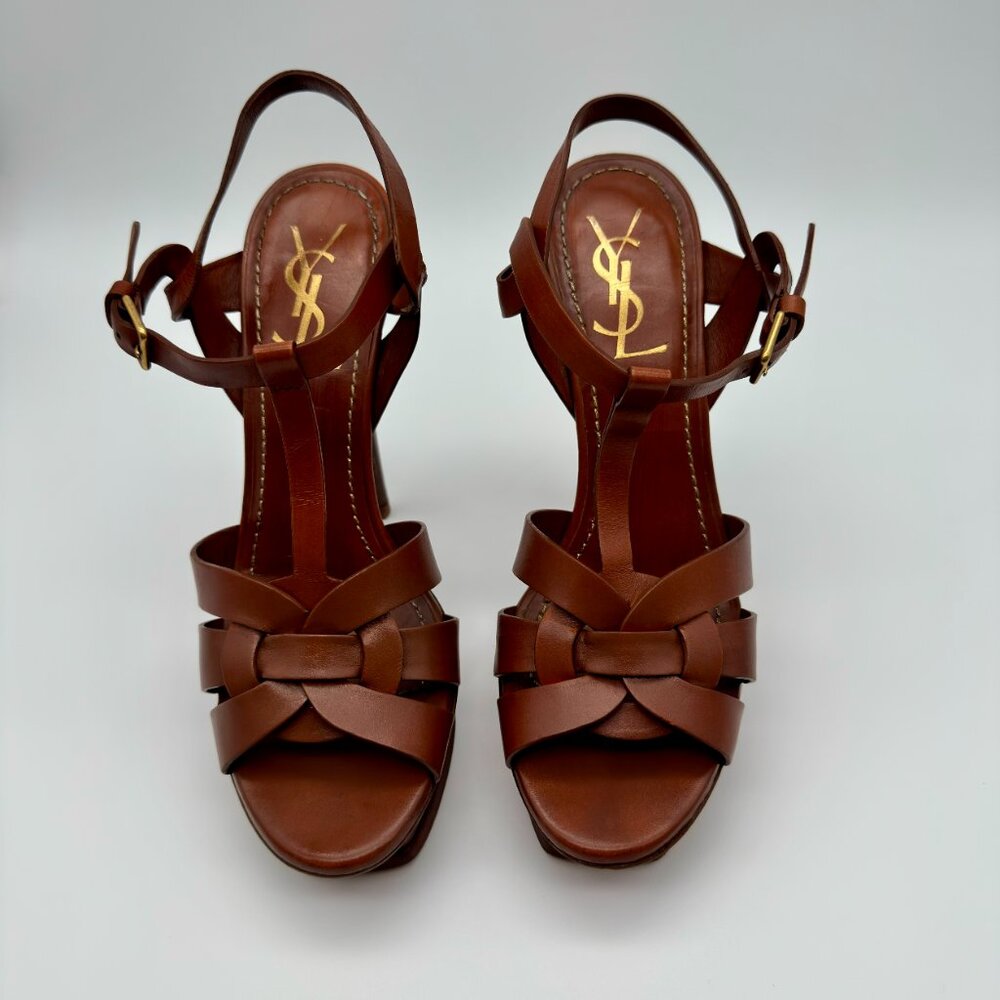 Saint Laurent YSL Tribute Brown Leather Platform Sandals Size 37 US 7 - Picture 8 of 8